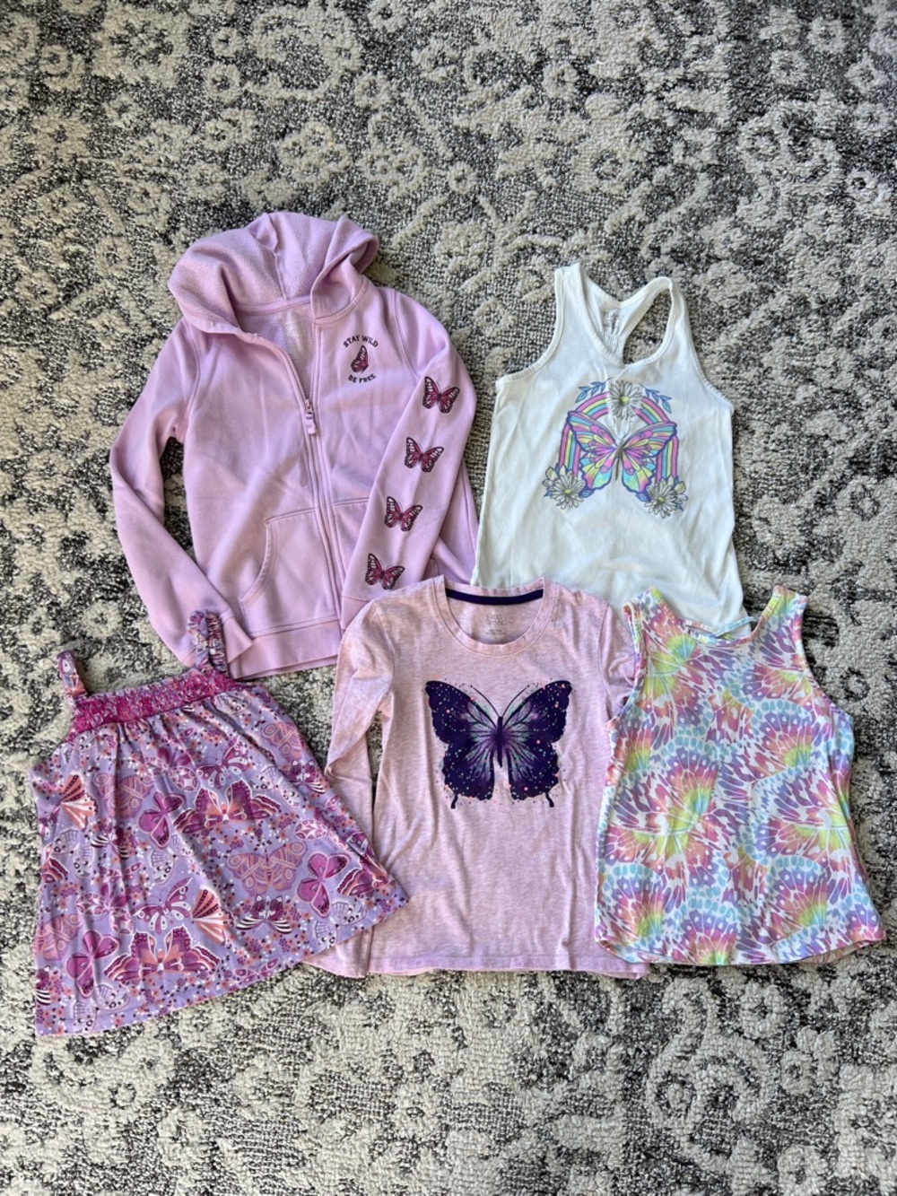 The Children's Place Girls Butterfly Tops & Skirt - Pink, White, Multicolor